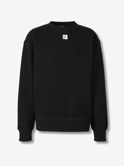 Balmain Cotton Sweatshirt With Pb Embroidery In Black