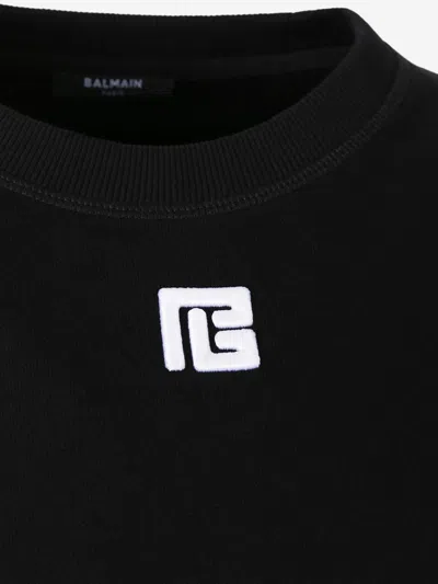 Balmain Cotton Sweatshirt With Pb Embroidery In Black