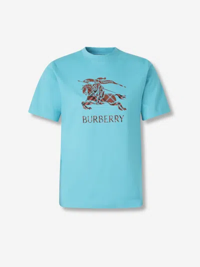 Burberry Equestrian-logo Cotton T-shirt In Blue