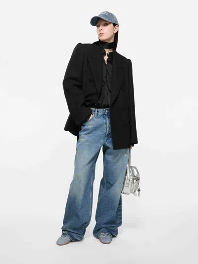 Acne Studios Bilaria Paneled Logo-print Denim Ballet Flats In Blue