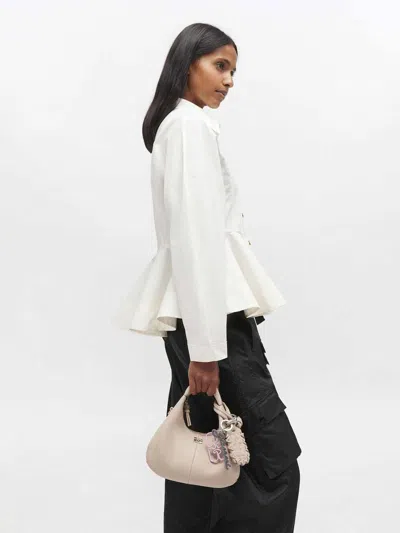 Ganni Women Pink Handbag With Removable Shoulder Strap And Pendant With Logo In Ecoleather Woman In Neutral