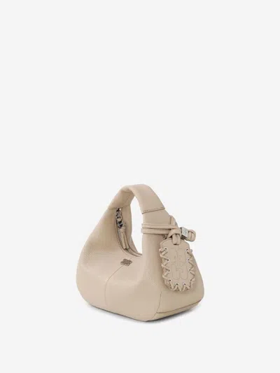 Ganni Women Pink Handbag With Removable Shoulder Strap And Pendant With Logo In Ecoleather Woman In Neutral