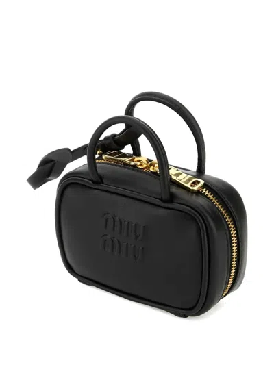 Miu Miu Micro Beau Leather Top Handle Bag Charm In Black