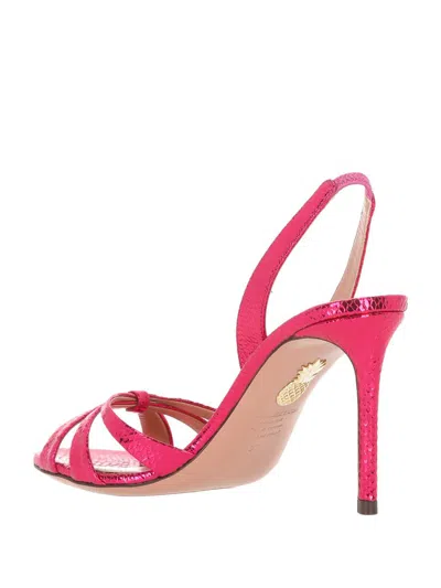 Aquazzura Tati 85 Metallic Snake-effect Leather Slingback Sandals In Pink