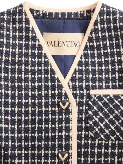 Valentino Boucle Wool Blend Jacket With Contrast Trim In Blue