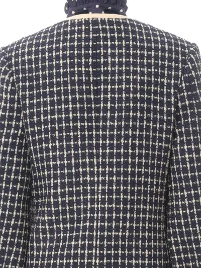 Valentino Boucle Wool Blend Jacket With Contrast Trim In Blue