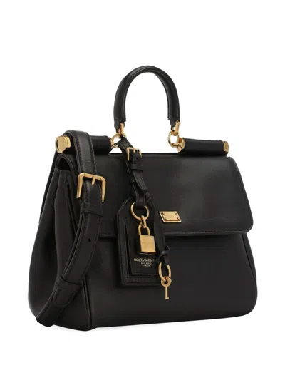 Dolce & Gabbana My Sicily Medium Leather Handbag With Padlock In Black