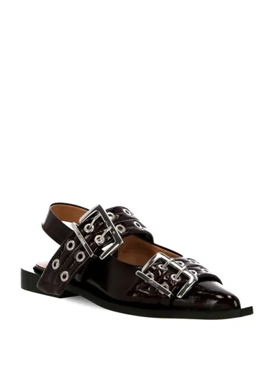 Ganni Embellished Recycled Point-toe Slingback Flats In Multi