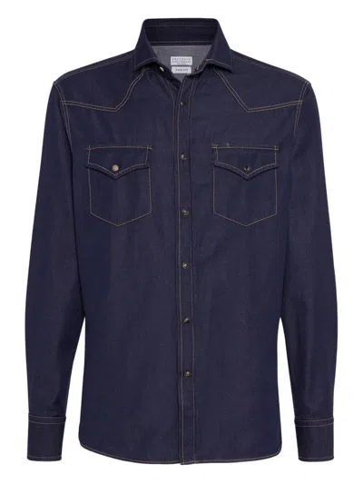 Brunello Cucinelli Shirts In Blue