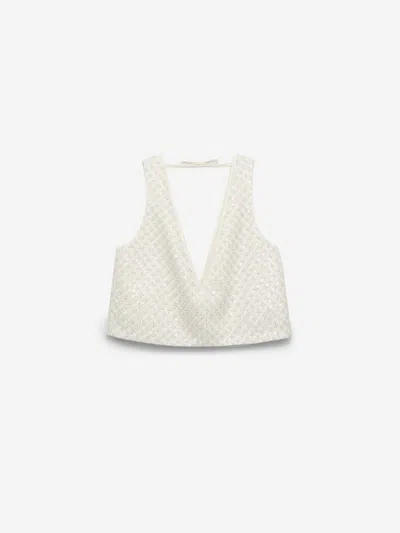 Dorothee Schumacher Sequin Embellished Crop Top In Duchesse In White
