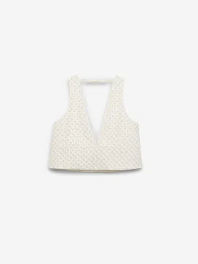 Dorothee Schumacher Sequin Embellished Crop Top In Duchesse In White