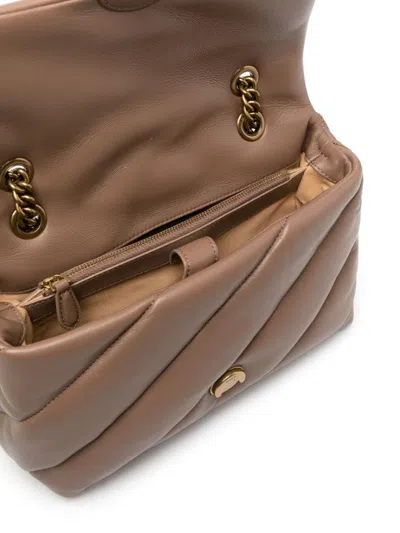 Pinko Quilted Sand Beige Calf Leather Shoulder Bag In Brown