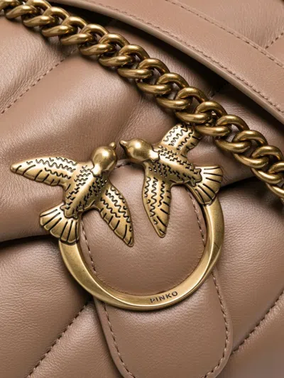 Pinko Quilted Sand Beige Calf Leather Shoulder Bag In Brown