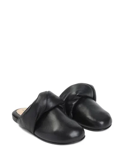 Carven Garnier Knotted Black Lamb Leather Mules In Black