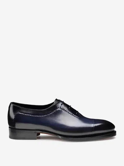 Santoni Leather Stitched Oxford Shoes In Black