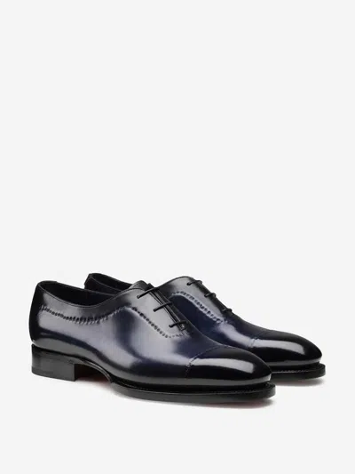Santoni Leather Stitched Oxford Shoes In Black