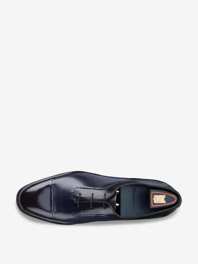 Santoni Leather Stitched Oxford Shoes In Black