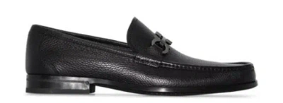 Ferragamo Gandioso Pebbled Moccasin With Gancini Ornament In Black Leather