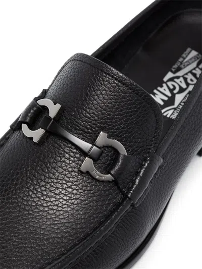 Ferragamo Gandioso Pebbled Moccasin With Gancini Ornament In Black Leather