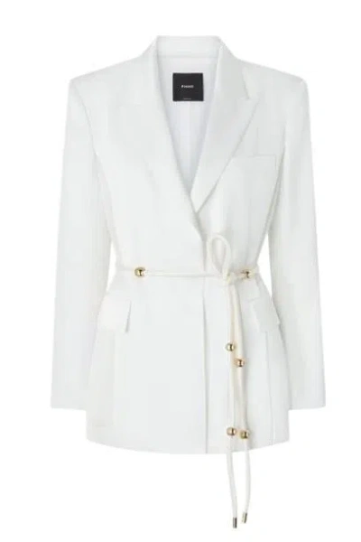 Pinko Shiny Satin Blazer With Belt And Boule In White