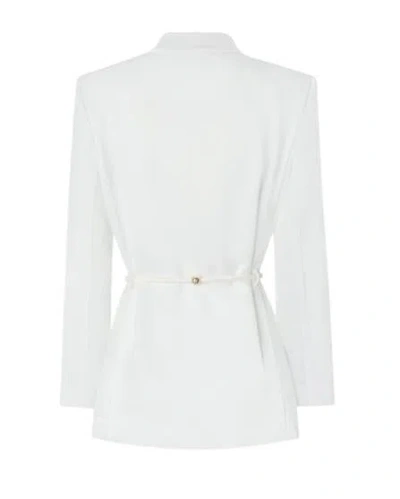Pinko Shiny Satin Blazer With Belt And Boule In White