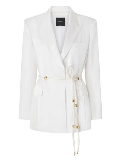 Pinko Shiny Satin Blazer With Belt And Boule In White