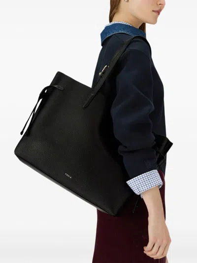 Furla Large Ava Leather Tote Bag In Black