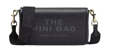 Marc Jacobs Mini Black Crossbody Bag With Engraved Logo In Hammered Leather Woman In Black