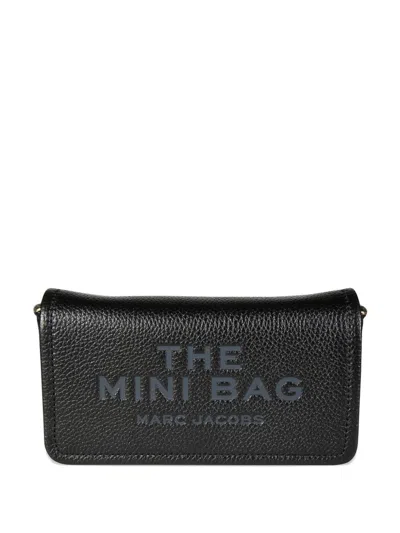 Marc Jacobs Mini Black Crossbody Bag With Engraved Logo In Hammered Leather Woman In Black