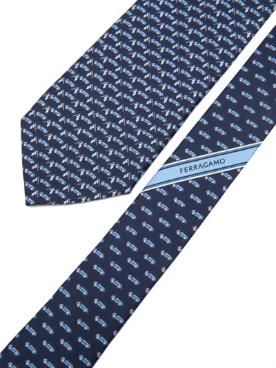 Ferragamo Race-patterned Tie In Blue