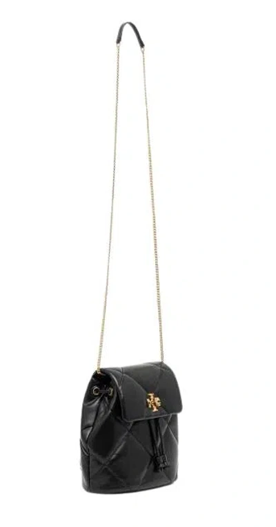 Tory Burch Kira Black Backpack With Metallic Logo Plate On The Front In Quilted Leather Woman In Black