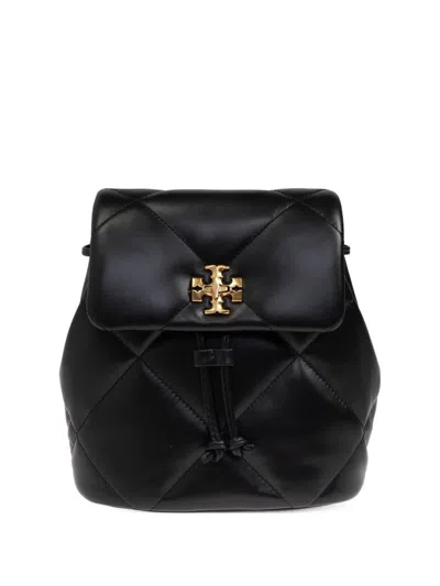 Tory Burch Kira Black Backpack With Metallic Logo Plate On The Front In Quilted Leather Woman In Black