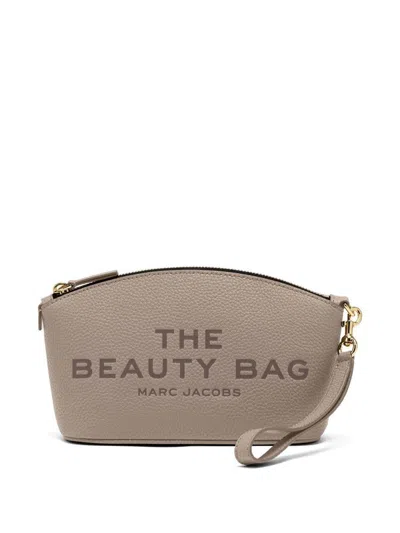 Marc Jacobs The Beauty Bag Grey Clutch Bag With Logo Print On The Front In Leather Woman In Brown