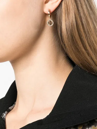 Tory Burch Miller Gold-colored Hoop Earrings With Crystals In Brass Woman