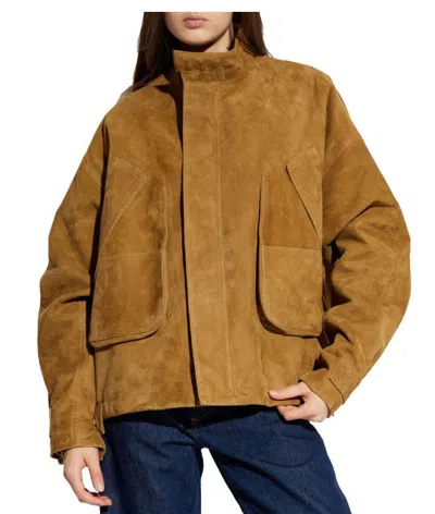 Attico Bomber Jacket Made From Suede Leather In Neutral