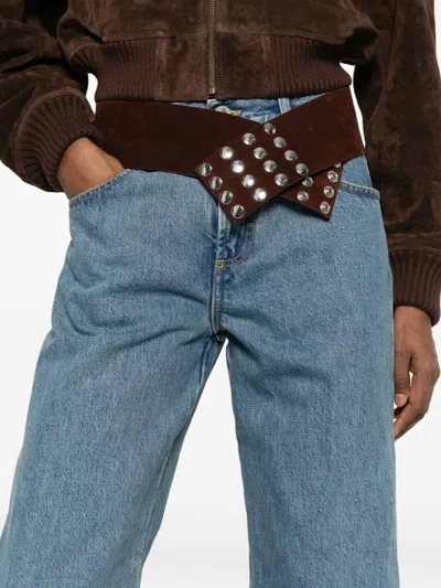 Attico Blue Jeans With Logo Detail On The Pocket And Logo Patch On The Rear In Denim Woman In Blue