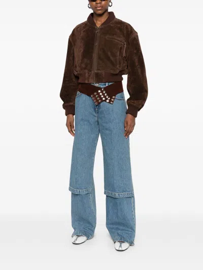 Attico Blue Jeans With Logo Detail On The Pocket And Logo Patch On The Rear In Denim Woman In Blue