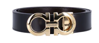 Ferragamo Double-sided Adjustable Gancini Belt In Black