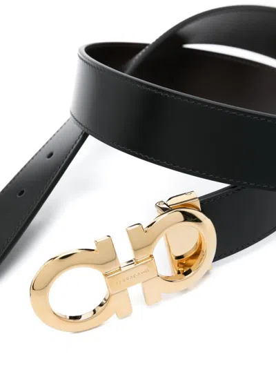 Ferragamo Double-sided Adjustable Gancini Belt In Black