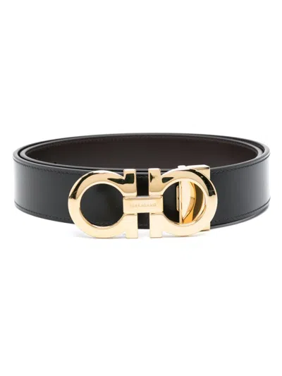 Ferragamo Double-sided Adjustable Gancini Belt In Black