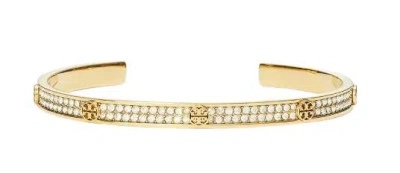 Tory Burch Icon Crystal Paved Cuff Bracelet In Gold