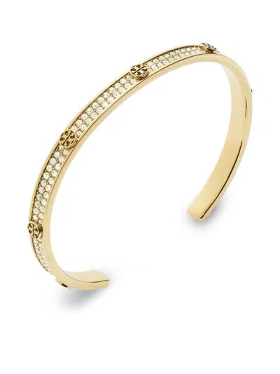 Tory Burch Icon Crystal Paved Cuff Bracelet In Gold