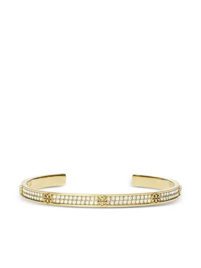 Tory Burch Icon Crystal Paved Cuff Bracelet In Gold