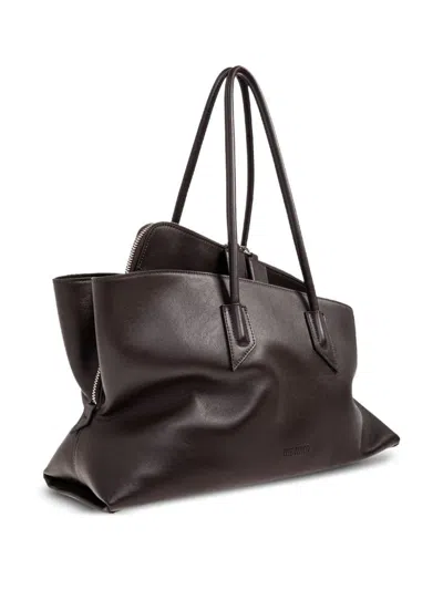 Attico La Passeggiata Medium Brown Shoulder Bag With Two Top Handles And Top Zip Closure In Suede Woman In Brown