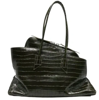 Attico La Passeggiata Croc Embossed Medium Tote Bag In Green