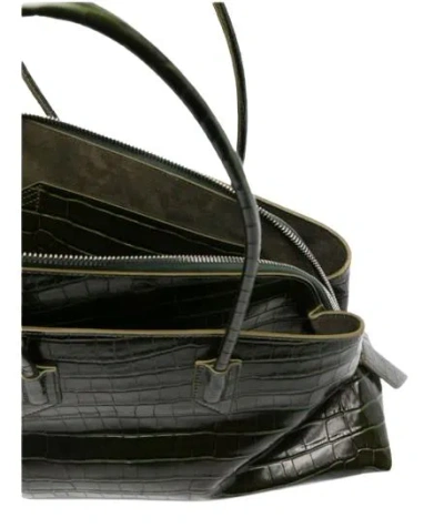 Attico La Passeggiata Croc Embossed Medium Tote Bag In Green