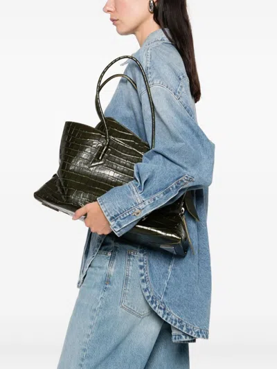 Attico La Passeggiata Croc Embossed Medium Tote Bag In Green