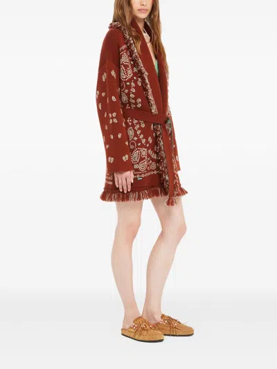 Alanui Bandana Jacquard Cashmere Cardigan In Red