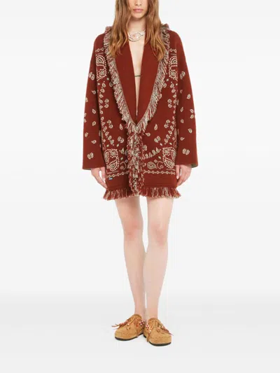 Alanui Bandana Jacquard Cashmere Cardigan In Red
