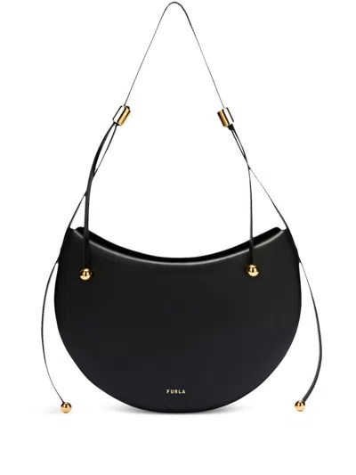 Furla Small Moonstone Leather Shoulder Bag In Black